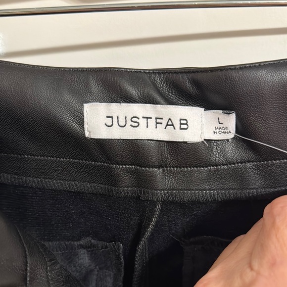 JustFab Black Flare Pants with Sleek Finish - Picture 2 of 6